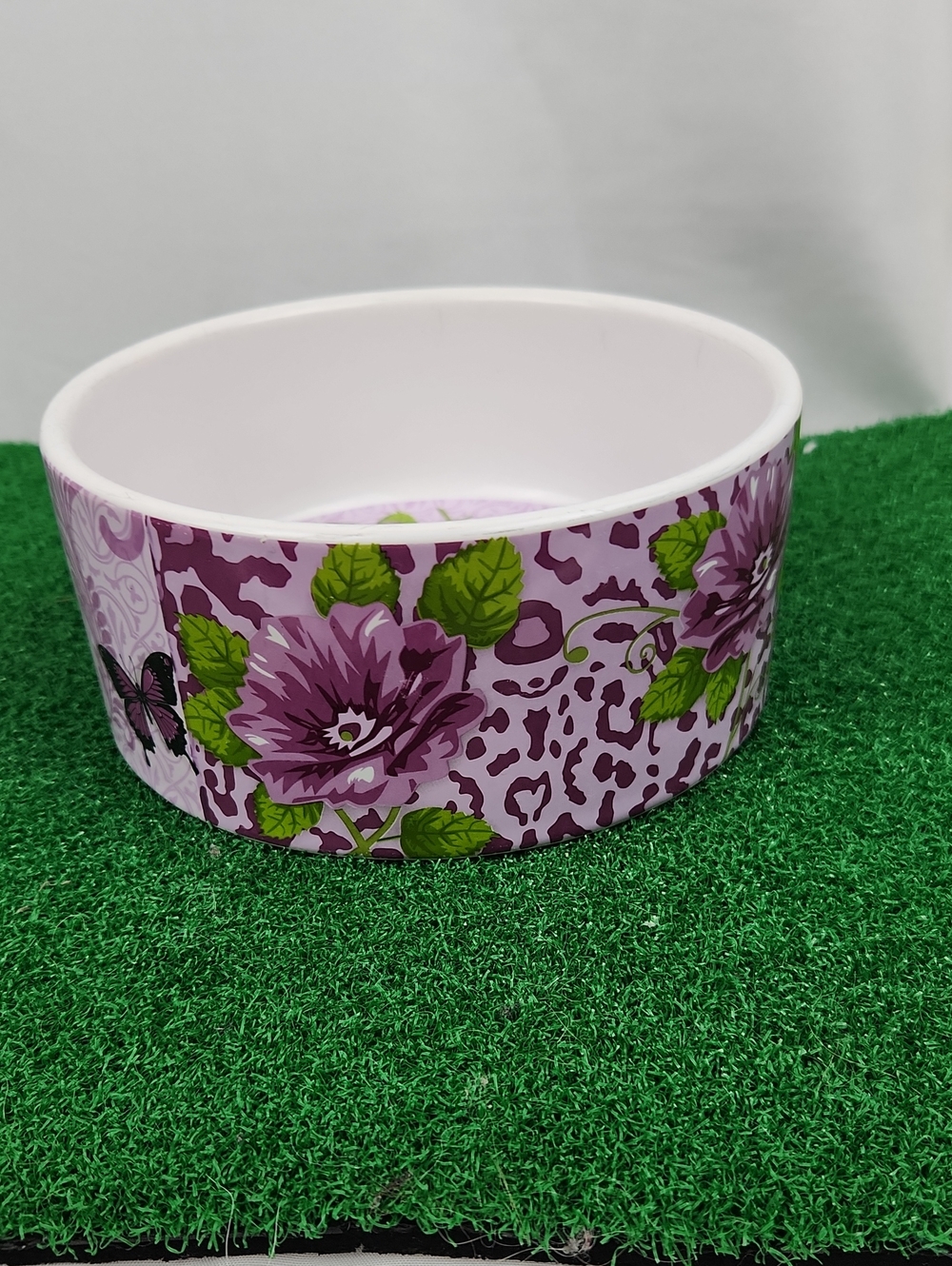 Debra Valencia Blue Harbor Ceramic Pet Bowl Purple Floral Lrg 6" Dog Cat